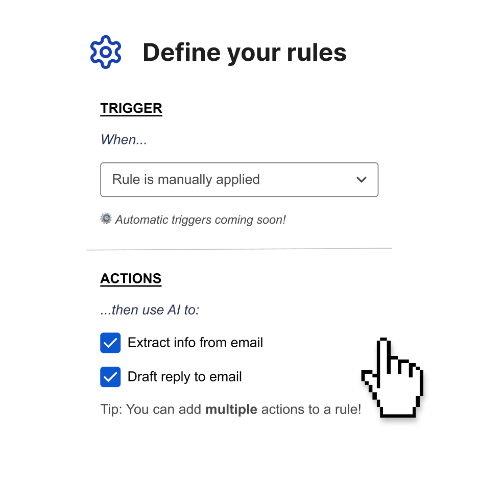 Define your rules interface showing triggers and actions