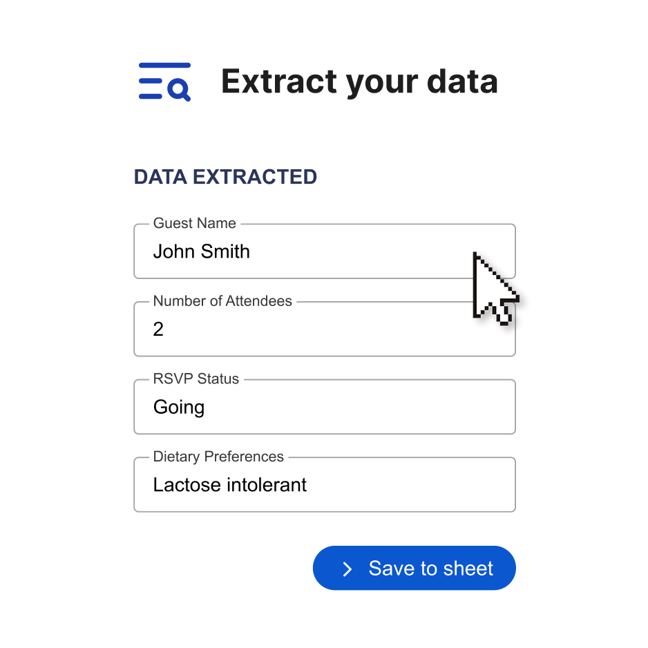 Data extraction interface showing extracted information from emails